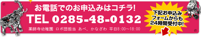 お電話でのお申込みはコチラ：0285-48-0132